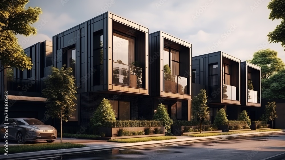 Fototapeta premium Modern Modular Private Black Townhouses