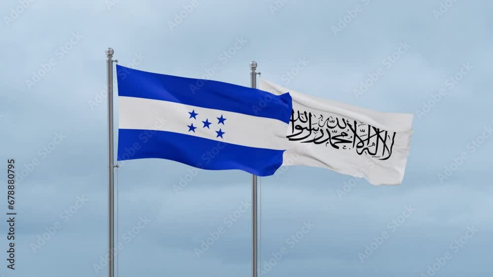 Honduras flag and Afghanistan flag waving together on cloudy sky, endless seamless loop Honduras flag and Afghanistan flag waving together on cloudy sky, endless seamless loop