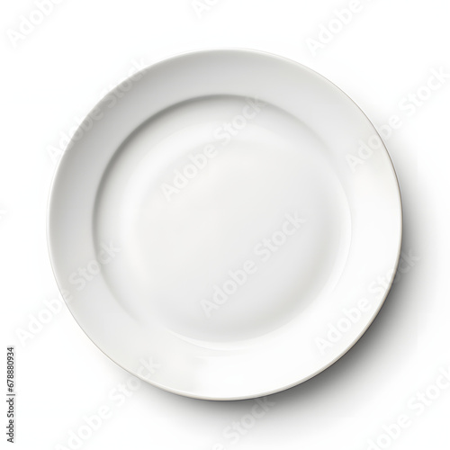 empty white plate top view isolated on white