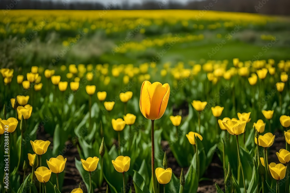 field of yellow tulips generated by AI technology	