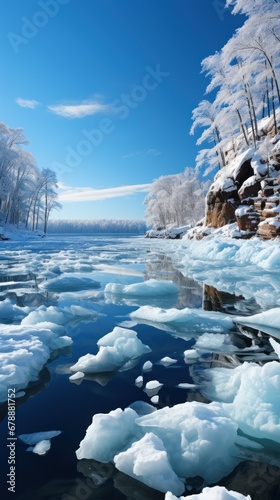 serene winter river with snow uhd wallpaperr