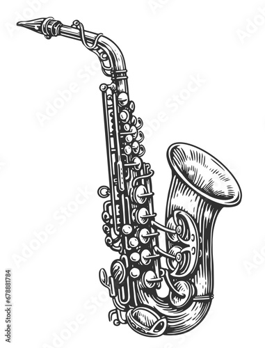 Saxophone isolated design. Jazz musical instrument  sketch vector illustration