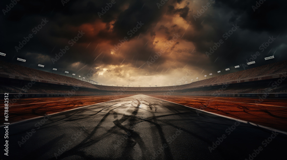 Fototapeta premium The raceway awaits the passing of the storm fury
