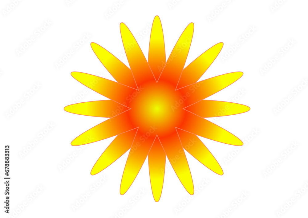 sechzehnstrahliger gelber stern mit abgerundeten spitzen und rotem zentrum, modernes abstraktes design, ausgeschnitten, freigestellt, scherenscnitt, einfache figur