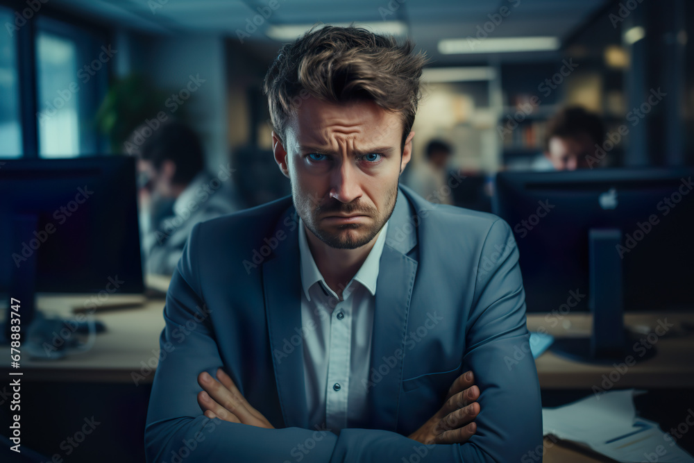 a worried and sad man in his office a worried and sad man in his office