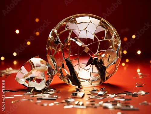 Christmas ball glass broken into pieces, photos and conceptual metaphor , AI generator