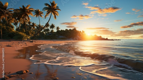 tropical beach at sunset with vibrant hues uhd wallpaper