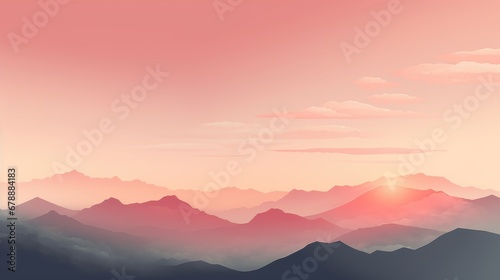 A landscape illustration with sunrise in the mountains