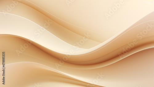 Abstract beige waves design with smooth curves and soft shadows on clean modern background. Fluid gradient motion of dynamic lines on minimal backdrop