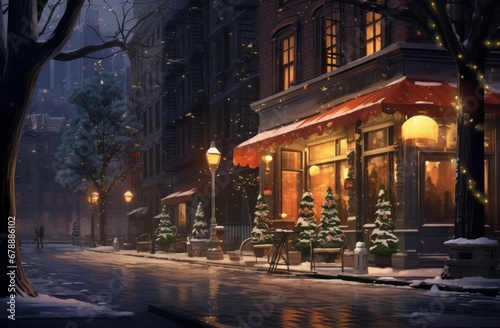 the street scene of holiday night © olegganko