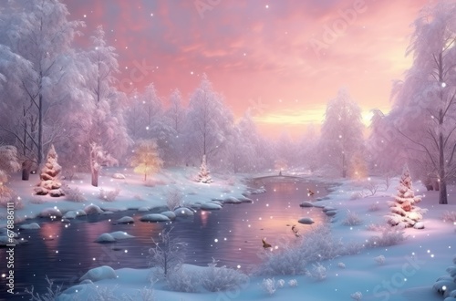 a christmas landscape full of lights and snow © olegganko