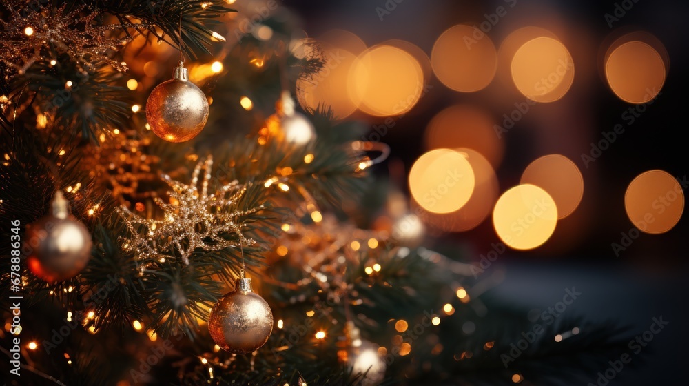 Blurred christmas tree with lights.UHD wallpaper