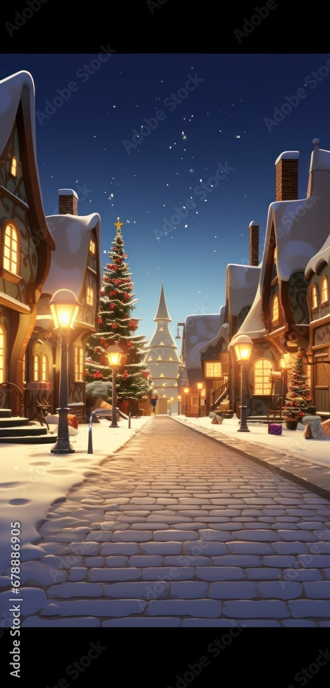 Fototapeta premium christmas village with christmas lights and trees