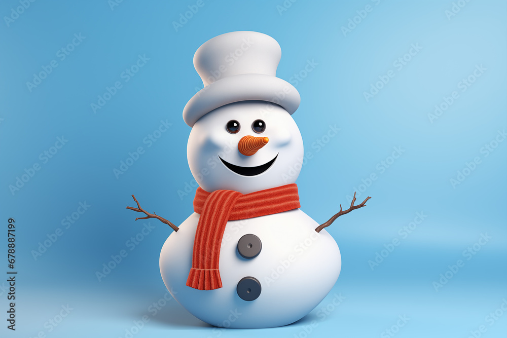3D Xmas Snowman character clip art tools in red background.