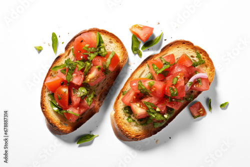 appetizer bruschetta with tomato and basil isolated on transparent background, png file photo
