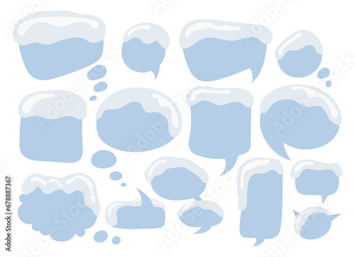 winter speech bubble Set. blue conversation text, chat window, with snow in retro style. Frames for text isolated on white background. Vector illustration