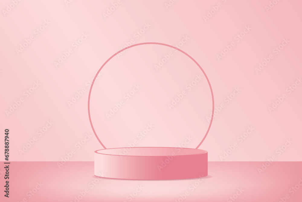 Abstract pink 3d background in studio room. Realistic vector 3d cylinder podium pedestal with vertical shape background. Abstract pink 3d background in studio room. Realistic vector 3d cylinder podium pedestal with vertical shape background.
