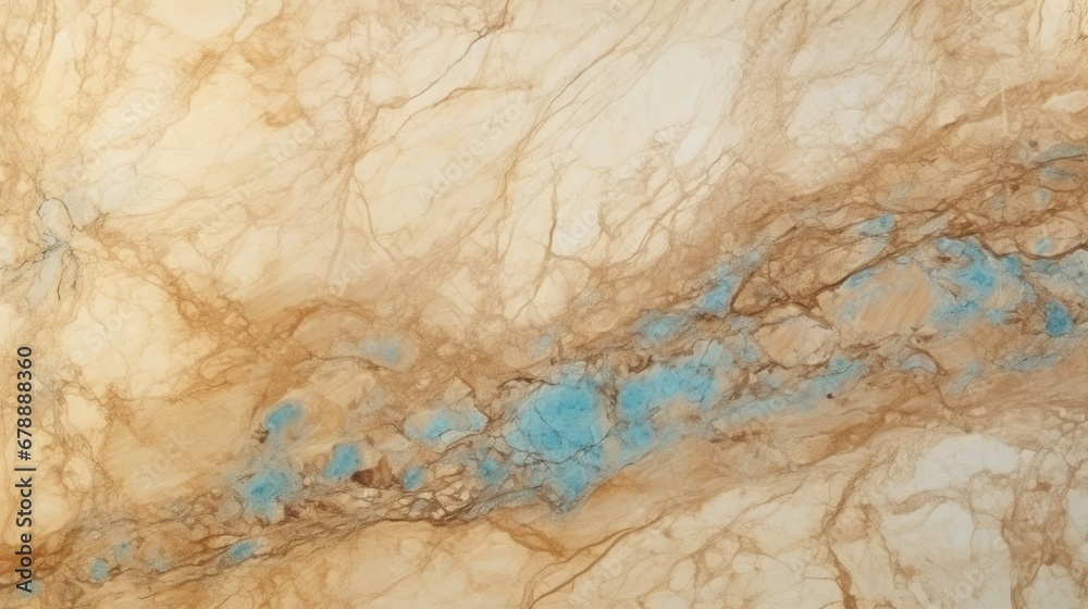 Beige Marble with Turquoise Horizontal Background. Abstract stone texture backdrop. Bright natural material Surface. AI Generated Photorealistic Illustration.