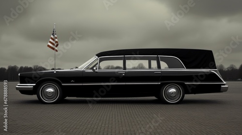 Black and White Funeral Car with Official Flag for Burial and Cremation Ceremonies