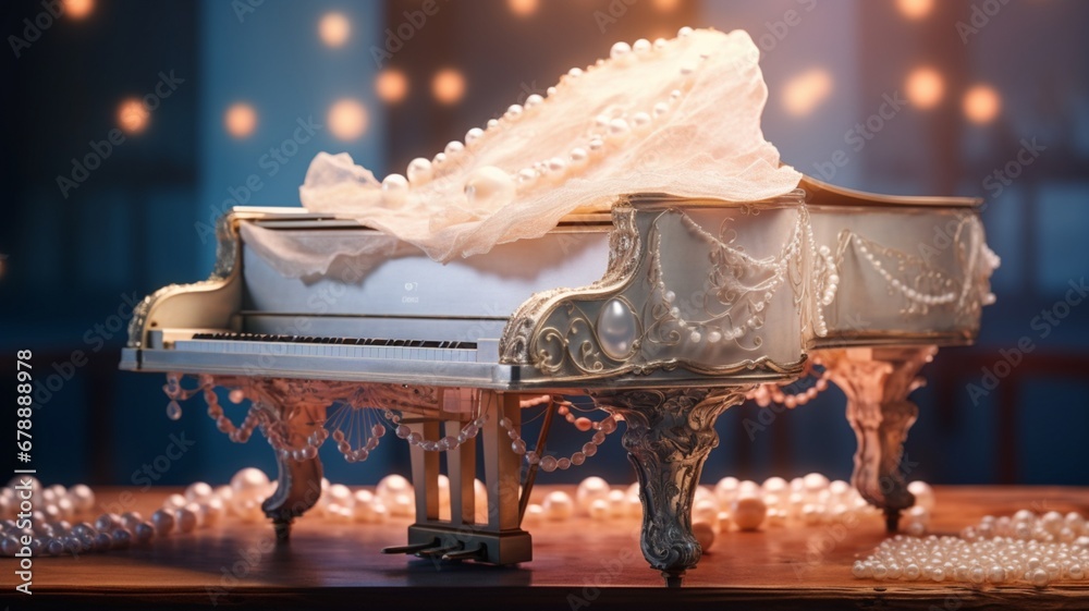 Piano encrusted with pearl side view vignetting Ai generated art - obrazy, fototapety, plakaty 