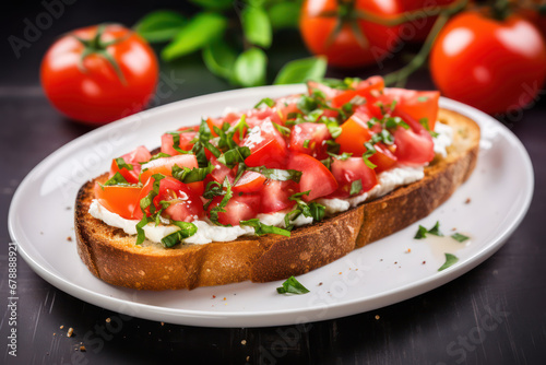appetizer bruschetta with tomato and basil on a plate