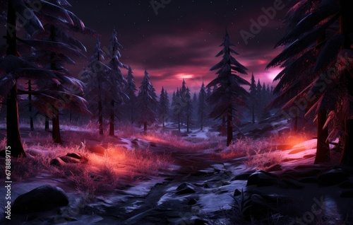 a winter forest at night evening animation