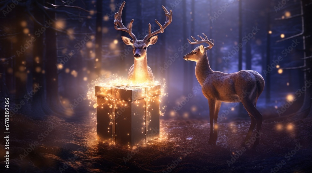 Fototapeta premium deer standing with a box on the ground