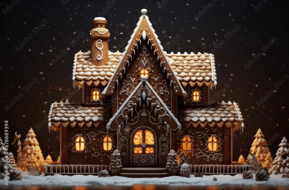 christmas decoration large gingerbread house in the dark