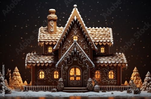 christmas decoration large gingerbread house in the dark