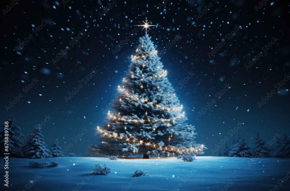 christmas tree in winter at night christmas tree in winter at night