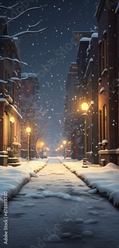 this is a street in winter with snow