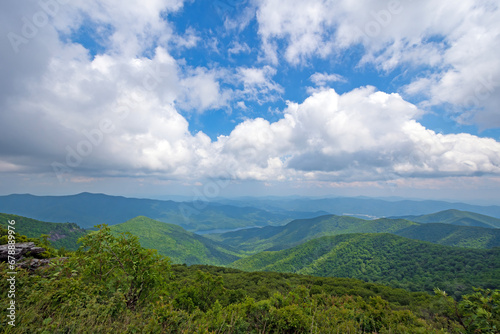 Puffy Clouds Over a Verdant Mountains