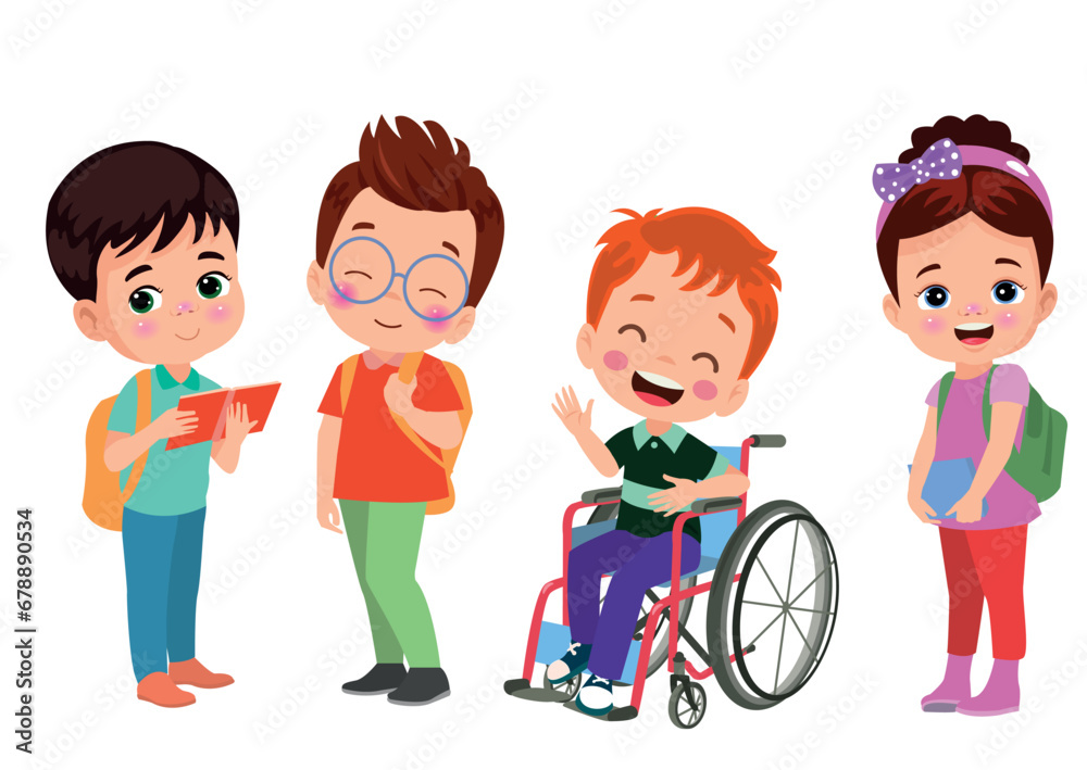 little kid sit on wheelchair and feel happy