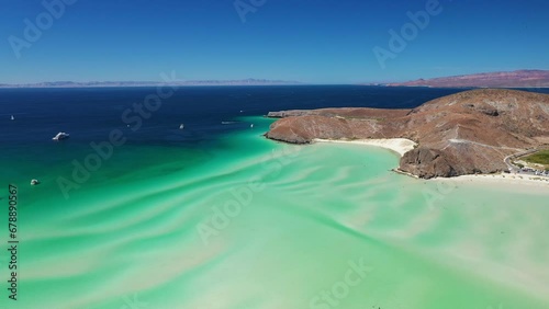 Scenic aerial view of Balandra beach in La Paz, Baja California Sur, Mexico. Famous destination site in Mexico photo
