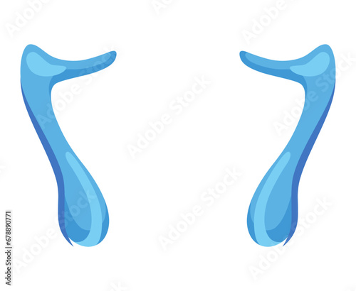 Cartoon tear drops icon. Sorrow cry streams, tear blob. Crying fluid, falling blue water drops. Isolated vector for sorrowful character weeping expression. Wet grief droplets