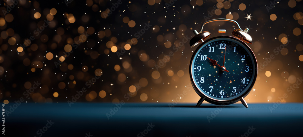Analogue clock striking midnight symbolizing new beginnings and fresh yearly plans  - obrazy, fototapety, plakaty 