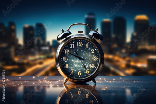 Analogue clock striking midnight symbolizing new beginnings and fresh yearly plans  photo