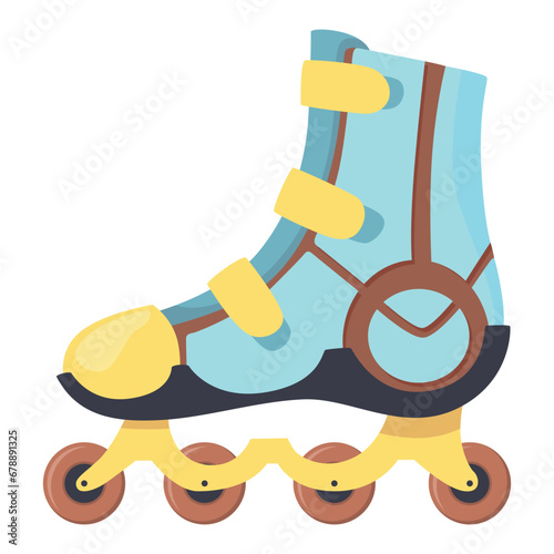 Rollerskates. Cartoon roller skates, retro footwear on wheels, kid sport shoes. Inline skates vector icon. Summer sport equipment