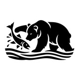 Bear Catching Fish in a River Vector Logo Art