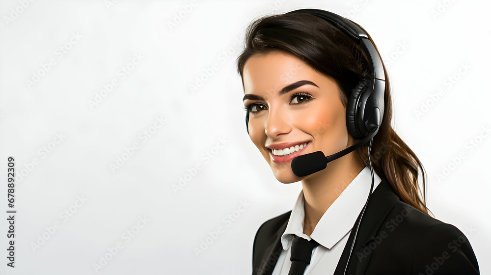 Young woman call center operator on a light background. Copy space. Young woman call center operator on a light background. Copy space.