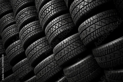 Tire Abundance: A plethora of car tires creates a unique and textured background, forming a symphony of rubber patterns