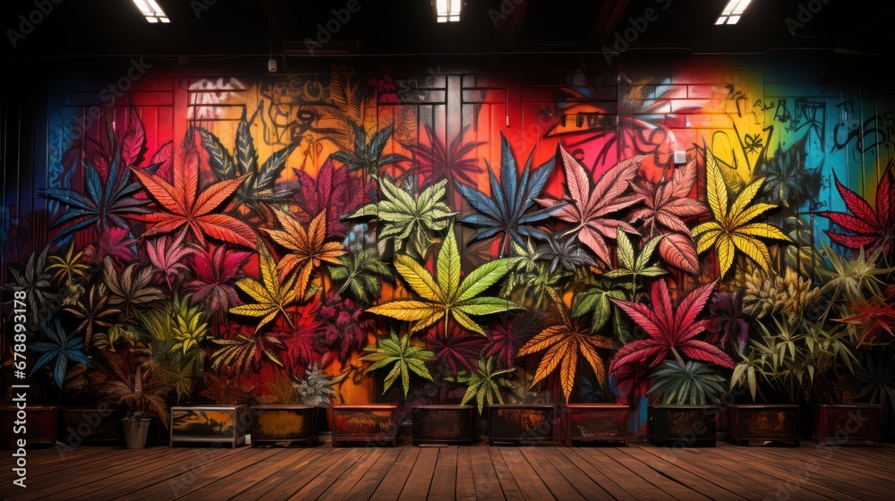 Fototapeta premium Cannabis leaf graffiti photo .UHD wallpaper