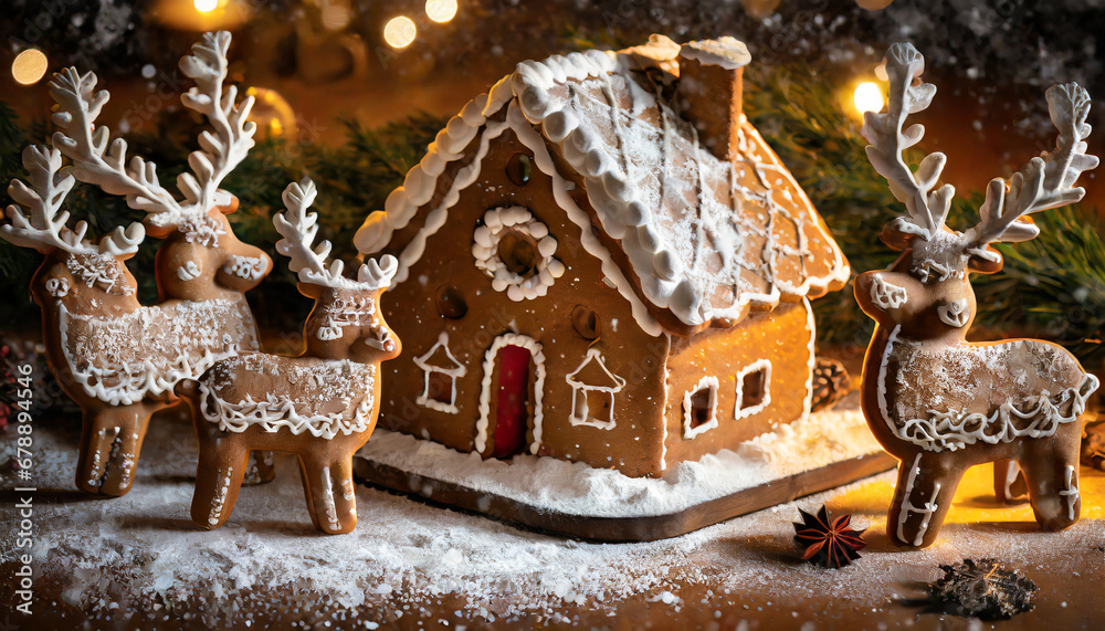 Gingerbread house on the christmas table Gingerbread house on the christmas table