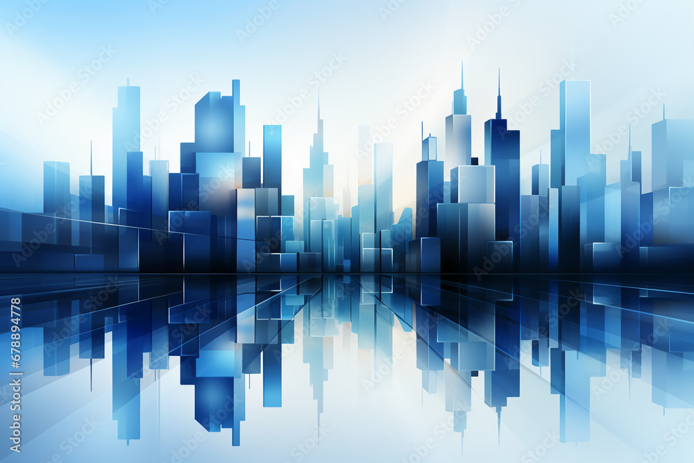 Fototapeta premium Abstract skyscrapers white and blue background. AI generative