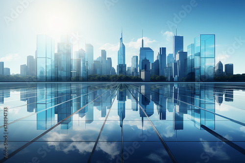 Abstract skyscrapers white and blue background. AI generative