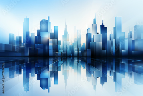 Abstract skyscrapers white and blue background. AI generative