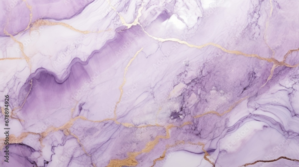 Naklejka premium Lavender Marble with Golden Veins Horizontal Background. Abstract stone texture backdrop. Bright natural material Surface. AI Generated Photorealistic Illustration.