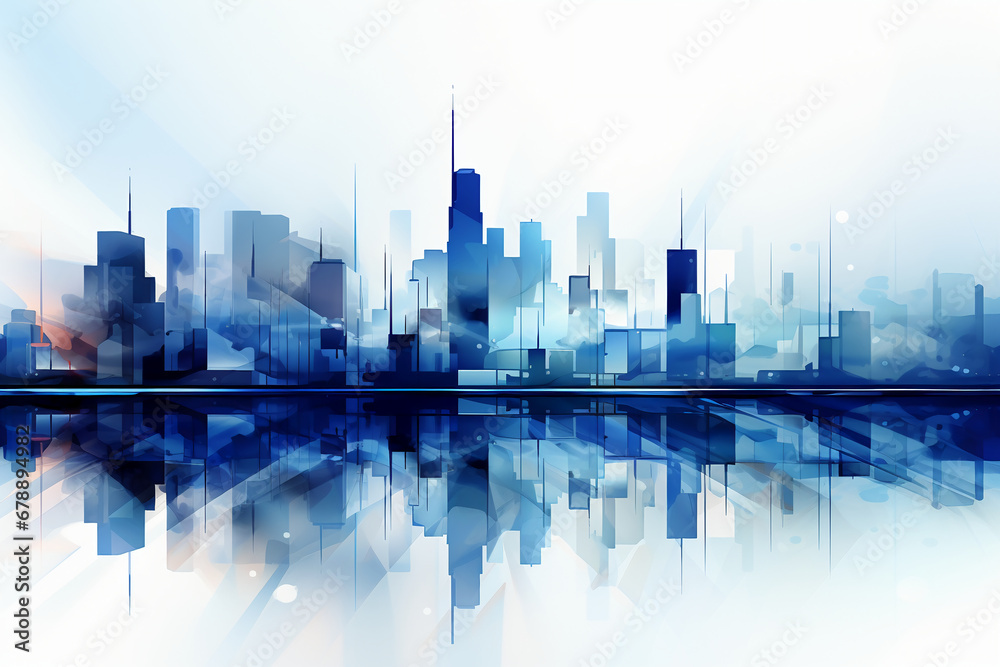 Obraz premium Abstract skyscrapers white and blue background. AI generative