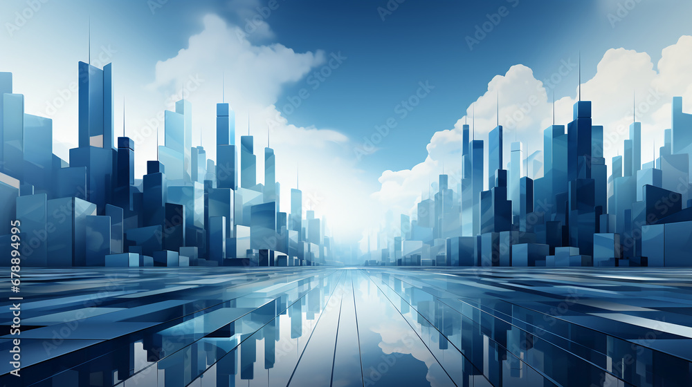 Abstract skyscrapers white and blue background. AI generative