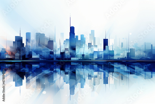 Abstract skyscrapers white and blue background. AI generative photo